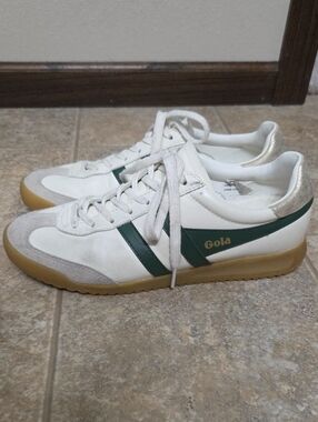 Gola White Sneakers with Green Stripe